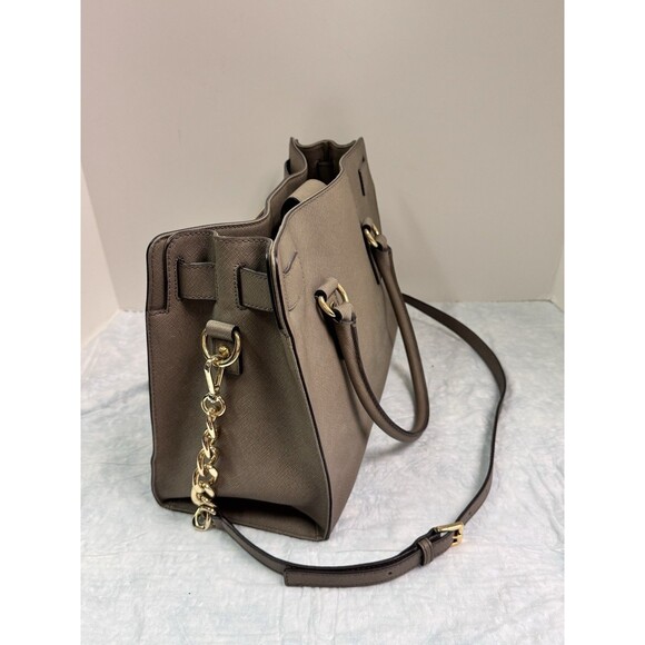 Michael Kors Hamilton Taupe Satchel Bag with Golden Chain Lock & Key - Picture 3 of 11